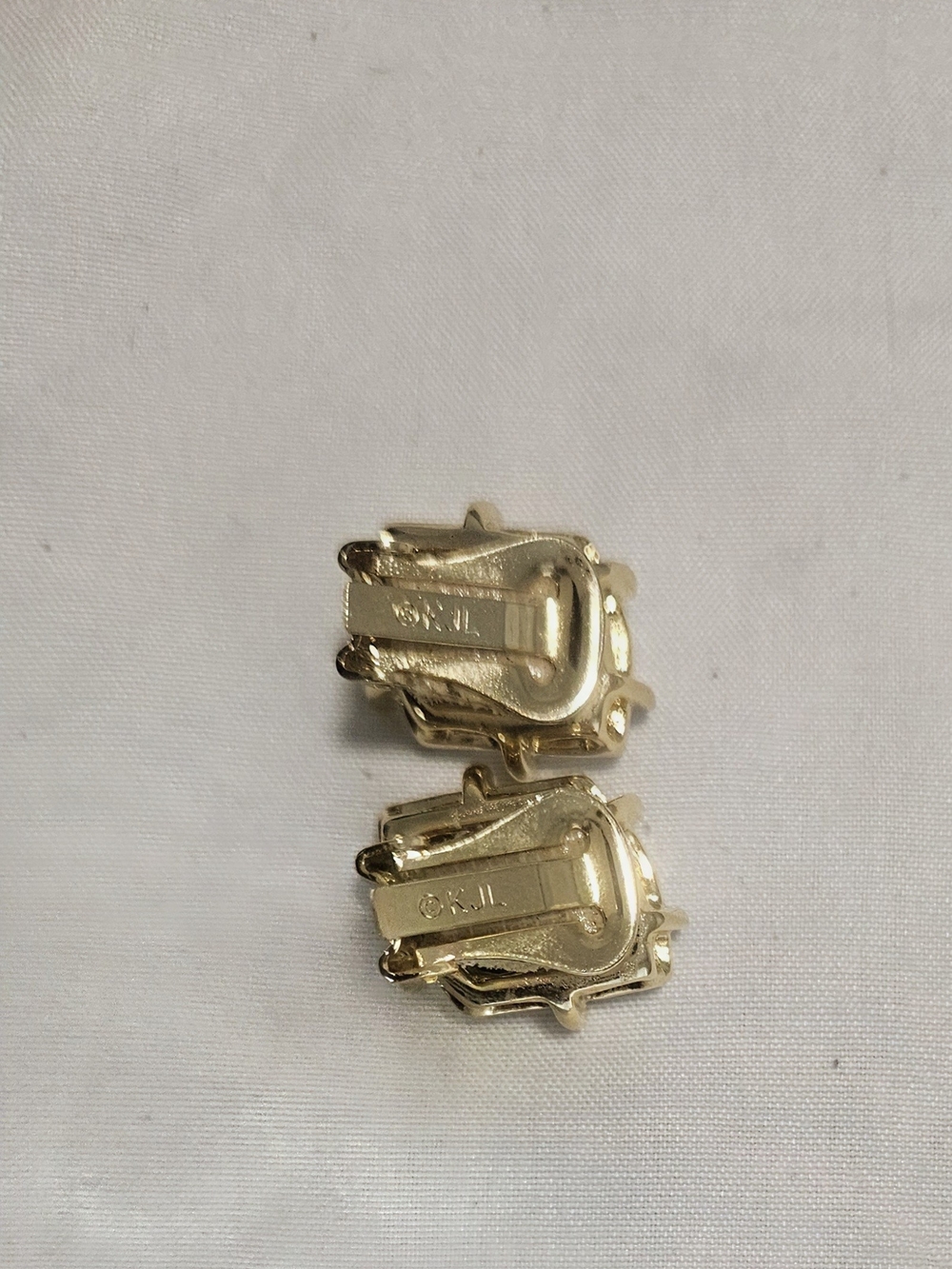 Kenneth Jay Lane Clear Crystal Gold-Trim Rectangle Stud Earrings - Picture 3 of 4